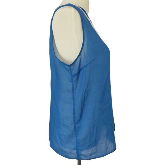 Banana Republic Top Sz 8 Gauzy Sheer Cotton Embroidery Sleeveless Zipper Blue. - Picture 11 of 16
